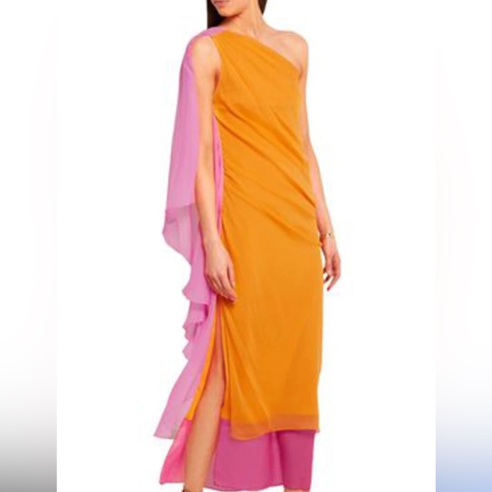 Elegant Orange and Pink Diane Von Furstenberg Nori Silk Dress